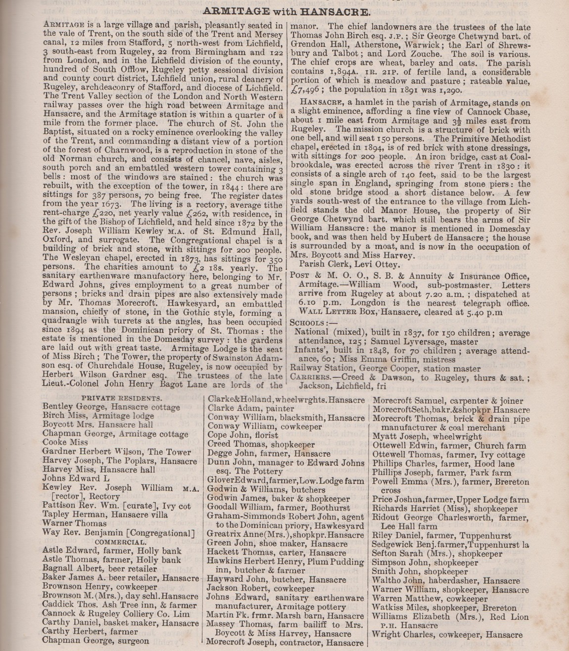Armitage in Kelly's 1896 Directory