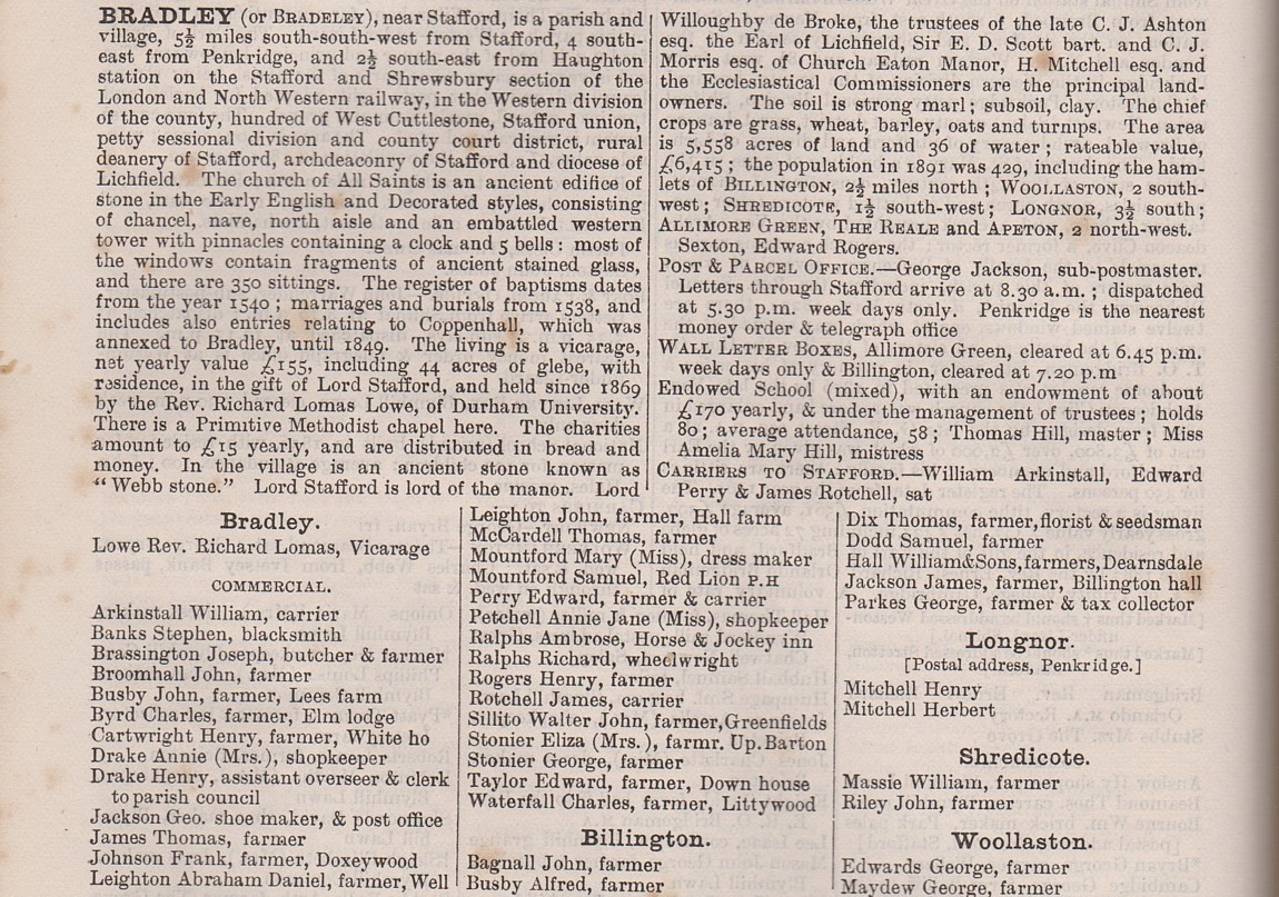 Bradley in Kelly's 1896 Directory