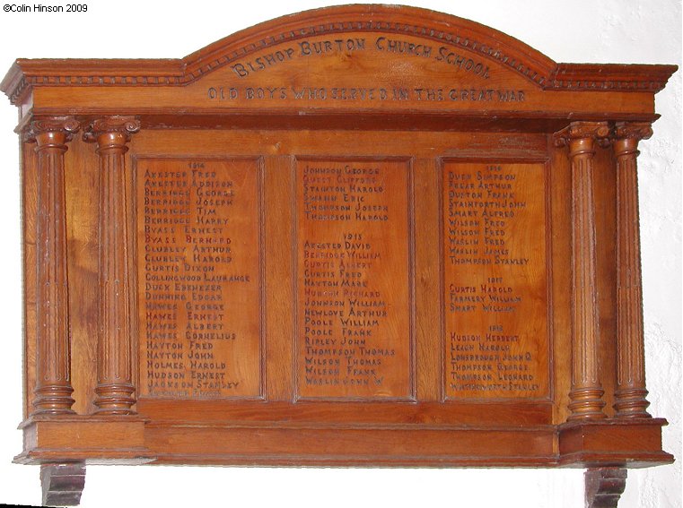 The World War I Roll of Honour for Old Boys of Bishop Burton School.