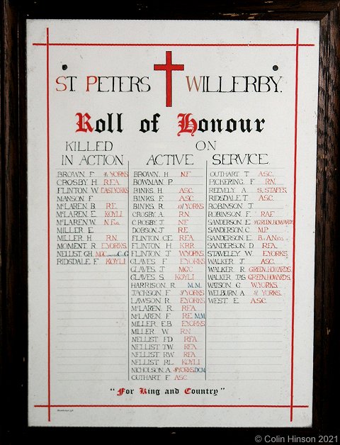 The WWI and WWII memorial plaque in Willerby church.
