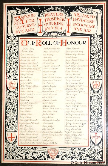 The World War I Roll of Honour in St. John's Church, Whitby.