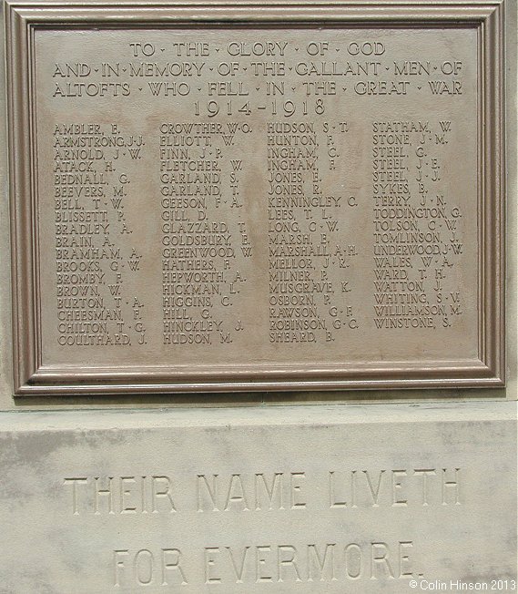 The World War I and II memorial at Altofts.